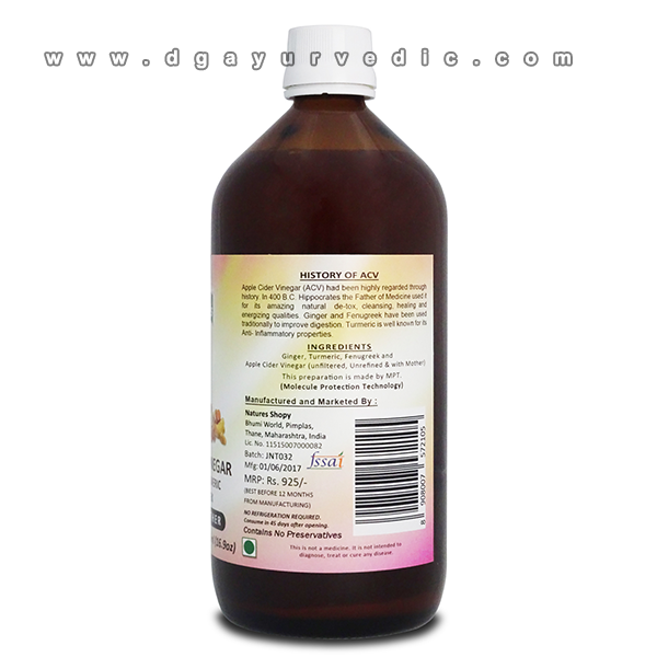 Dr. Patkar's Apple Cider Vinegar with Ginger, Turmeric and Fenugreek 500ml (Joint Care, Muscle Pain)