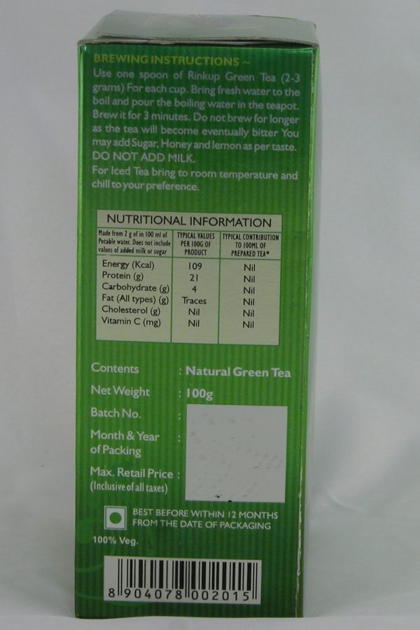 rinkup green tea Directions and nutritional information